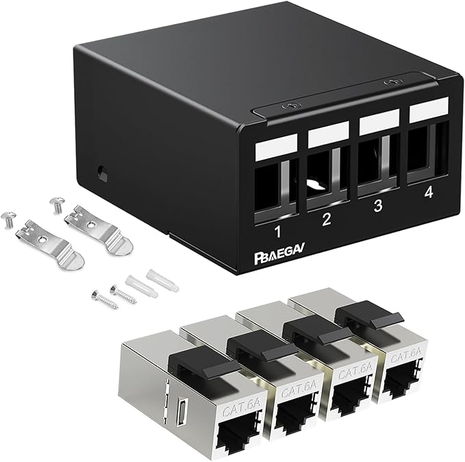 Patch Panel 4 Port with 4pcs Cat6A Keystone Jack【EC Listed】 STP No Rust and by PBAEGAV