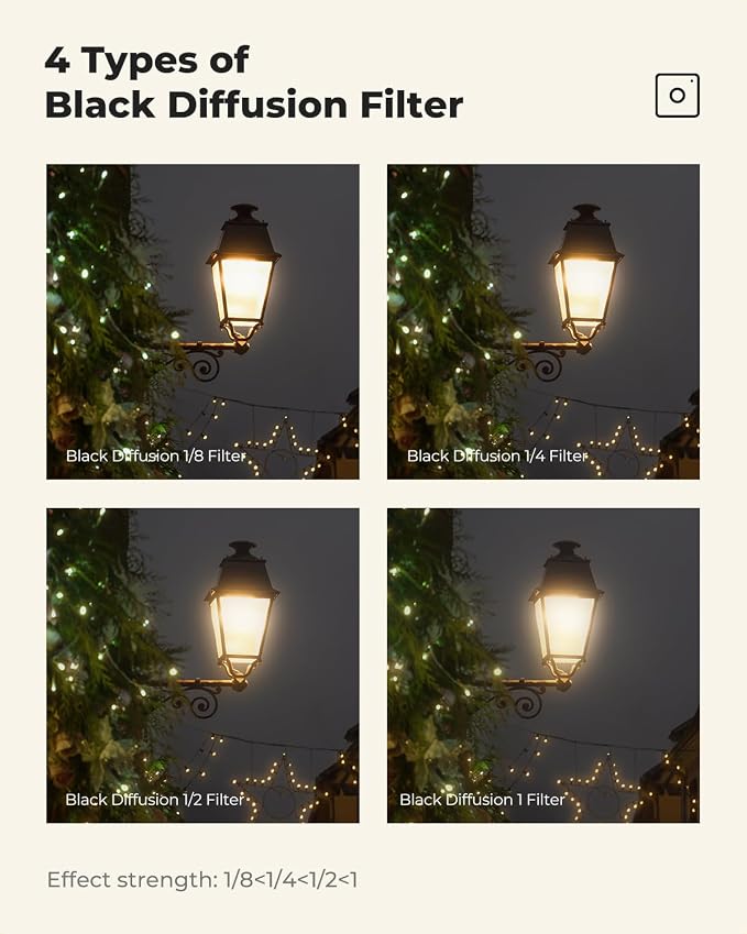 K&F CONCEPT 58mm Black Diffusion 1/2 Filter Mist Cinematic Effect Filter - Image 6