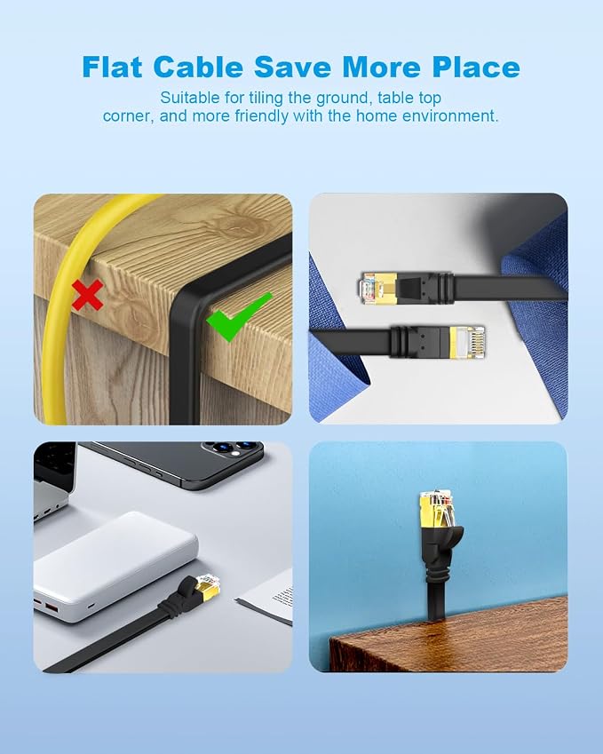 CAT 8 Ethernet Cable, 15ft 3 Pack High Speed 40Gbps 2000MHz Flat SFTP Network - Image 4
