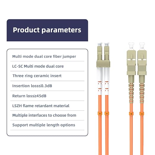 Multimode Duplex OM1 Fiber Patch Cable LC/UPC to SC/UPC 20M/65.6FT Fiber Optic - Image 3
