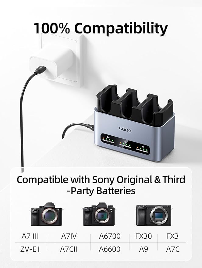llano 30W NP-FZ100 Battery Charger: Fast Three Slot - Image 3