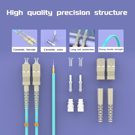 Fiber Patch Cable OM3 SC/UPC to ST/UPC 10ft/3meters, 10Gb/Gigabit MultiMode - Image 4