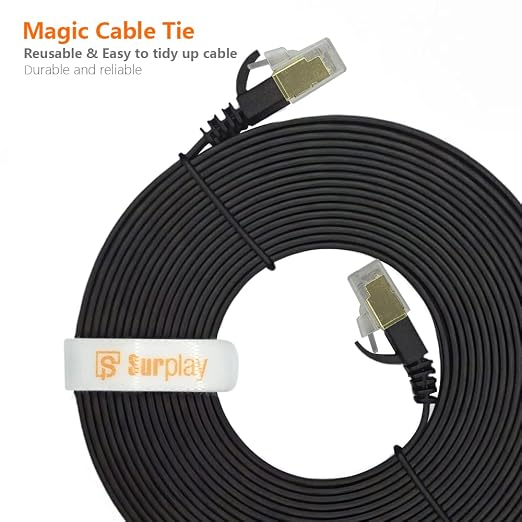 Cat7 3FT Ethernet Cable Flat-Black-10Gbps Ultra Slim High Speed Double Shielded - Image 7