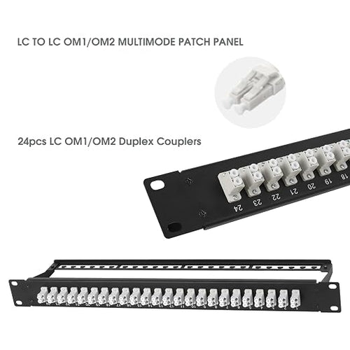 1U Fiber Patch Panel with 48 LC OM1/OM2 Multimode Fiber Optic Couplers - Image 2