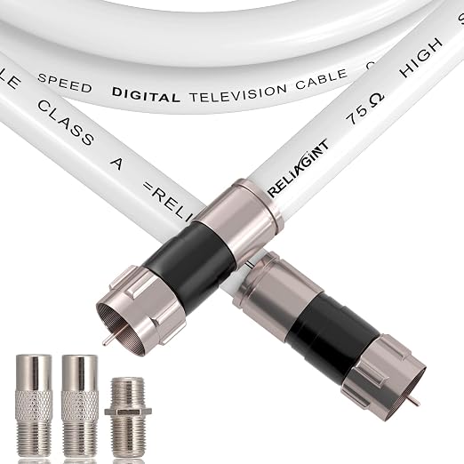 30ft RG6 Coaxial Cable White, 75 Ohm Coax Cable by RELIAGINT