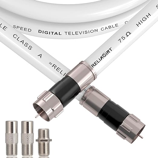 15ft RG6 Coaxial Cable White, 75 Ohm Coax Cable by RELIAGINT