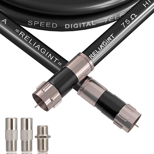 20ft RG6 Coaxial Cable Black, 75 Ohm Coax Cable by RELIAGINT