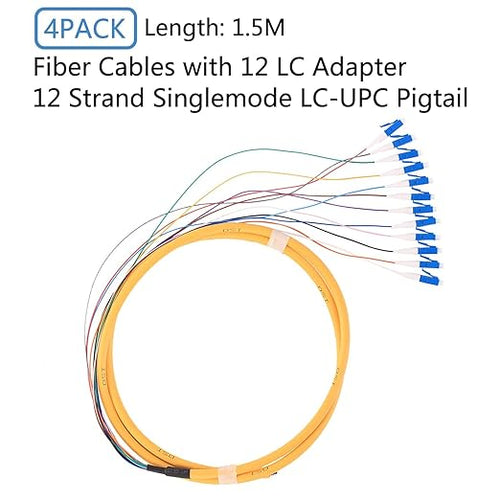 4Pcs 1.5 Meter 12 Strand SingleMode 9/125 LC-UPC Fiber Pigtail, 12 Color-Coded - Image 2