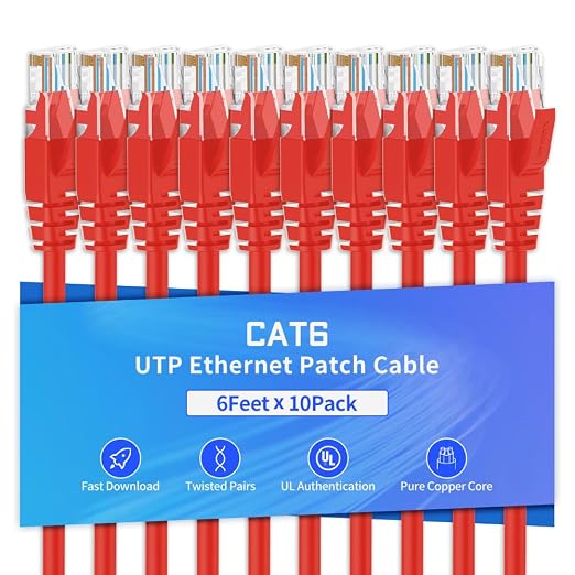 Cat6 Ethernet Cable 6 Feet 10 Pack Network RJ45 Cat6 Internet Patch Cable by XANHAM