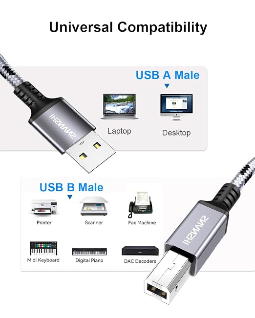 SNANSHI Active Printer Cable 50ft, Nylon Braided Heavy Duty USB 2.0 Type A to B - Image 8