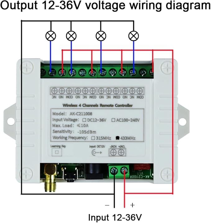 DC 12V 24V 36V 4CH Remote Control Switch 433Mhz 10A Wireless Remote Control - Image 5