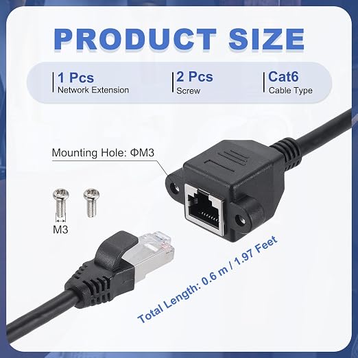 MECCANIXITY Cat6 Ethernet Extension Cable, 2Ft RJ45 Male to Female Screw Panel - Image 2
