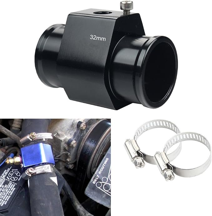 Dewhel Aluminum Black Water Temp Meter Temperature Gauge Joint Pipe Radiator by DEWHEL
