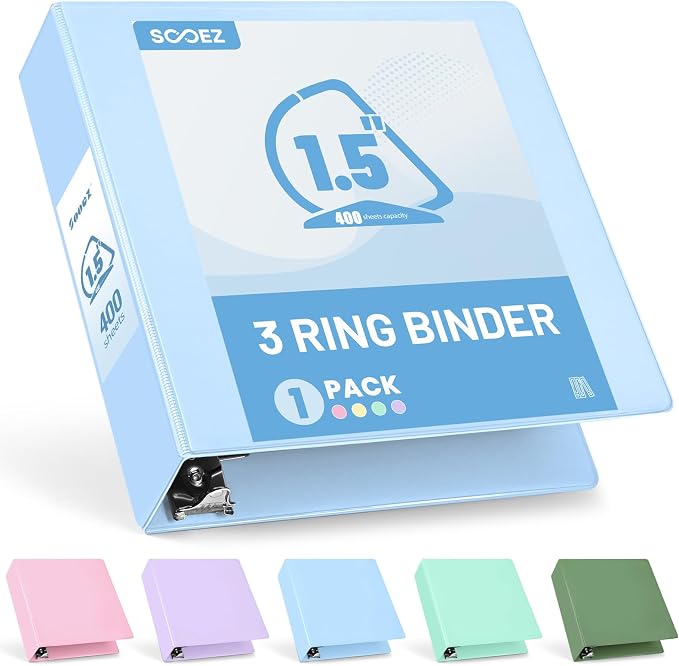 Sooez BinderX Extra Durable 1.5 Inch 3 Ring Binder, D-Ring Large Binders by Sooez
