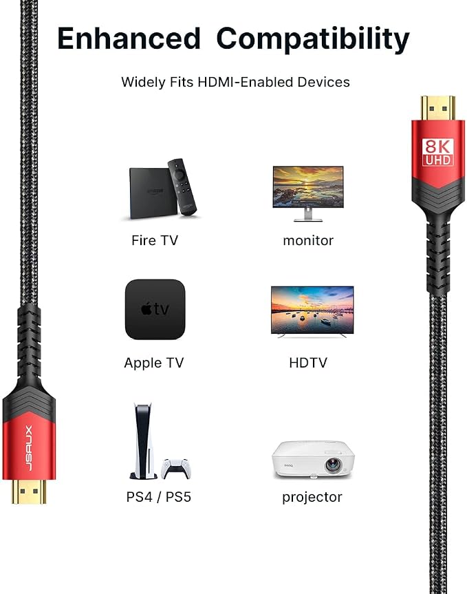 JSAUX 8K Long HDMI Cable 15ft 2-Pack, 48Gbps High Speed HDMI 2.1 Cord, 4K - Image 6