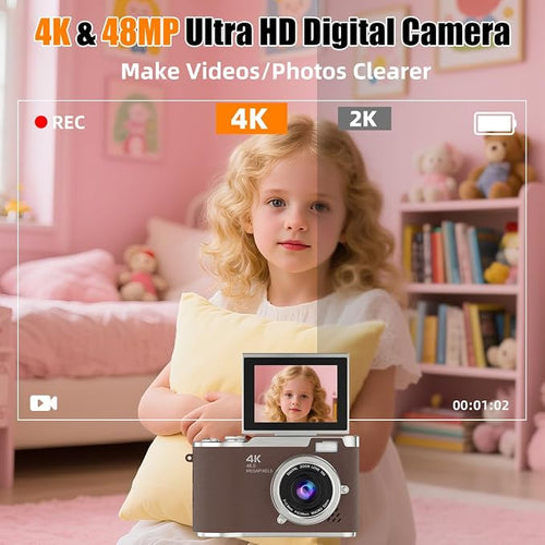 4K Digital Camera, Autofocus 48MP Selfie Vlogging Camera Compact Point and - Image 2