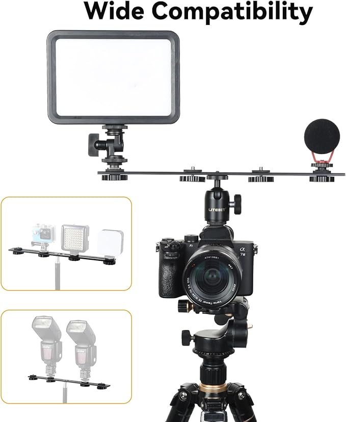 UTEBIT 13 inch Flash Bracket, Long Dual Camera Mount Flash Bracket Extension Bar - Image 4