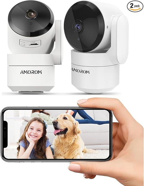2 Pack Indoor Wired Security Cameras, 360° WiFi Camera by AMOROM