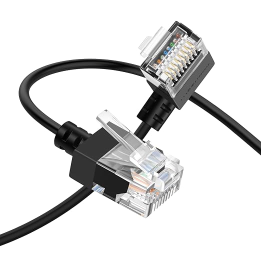 Cat6A Ethernet Cable 90 Degree Right Angled 30FT, Flexible Slim & Ultra Thin by Thzzhnno