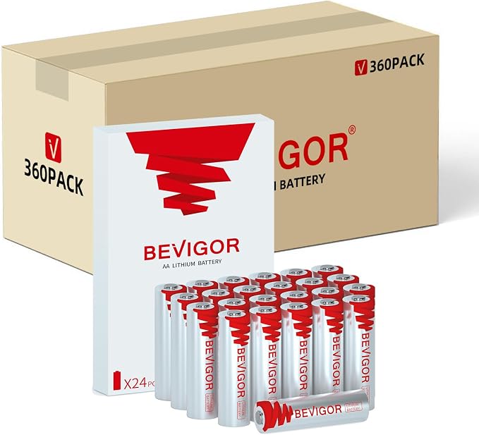 BEVIGOR Lithium AA Batteries, 360 Pack Lithium Iron Double A Battery by BEVIGOR