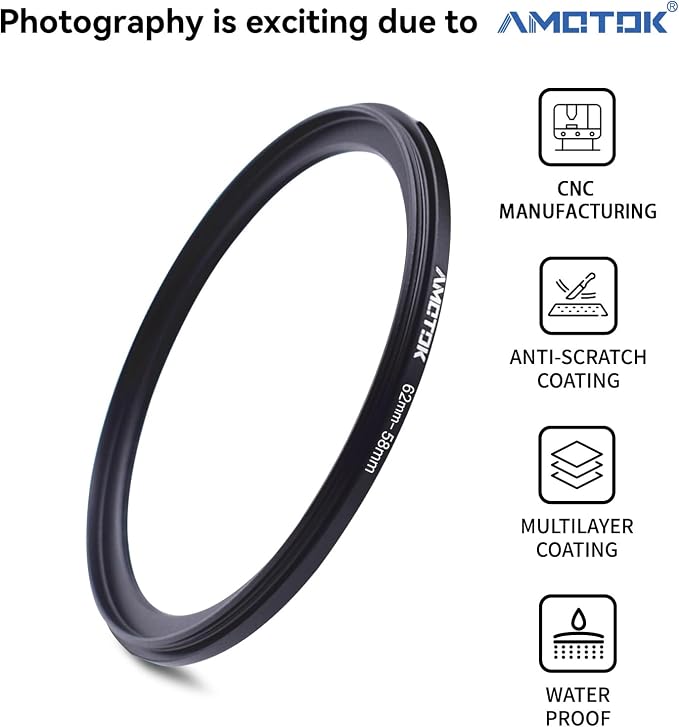 62mm Lens to 55mm Camera Lens Adapter, 62mm-55mm Filter Step-Down Ring - Image 2