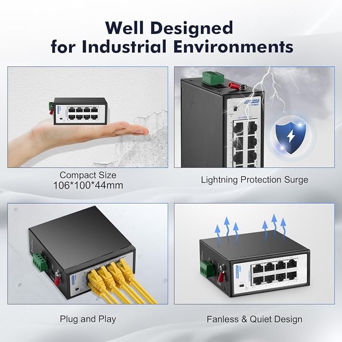 8 Port Mini Industrial Switch, 10/100Mbps Fast Ethernet, Din Rail & Wall Mount - Image 5