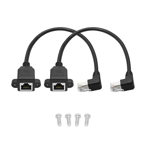 2Pcs 90 Degree Cat6 Ethernet Extension Cable 1FT, Up Angle RJ45 Male to Female by Maixbomr