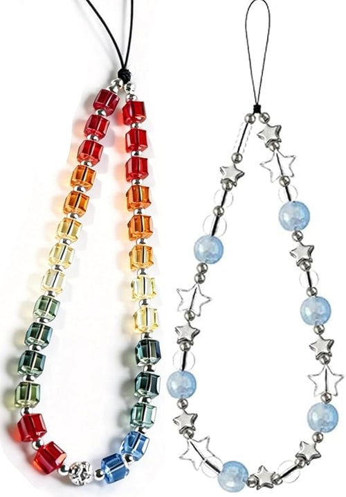 2 Pcs Phone Charm Strap Hand Wrist Strap Camera Lanyard Pearl Beaded Cute Chain by Casecond