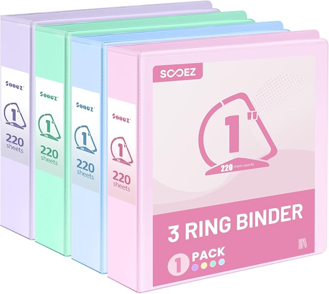 Sooez BinderX Extra Durable 4 Pack 1 Inch 3 Ring Binder, D-Ring Large Binder by Sooez