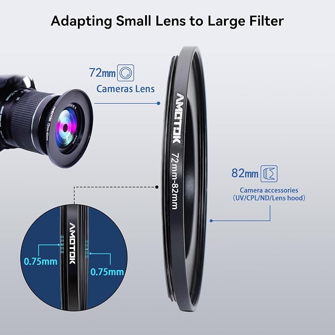 72mm Lens to 82mm Camera Lens Adapter, 72mm to 82mm Filter Step up Ring Adapter - Image 3