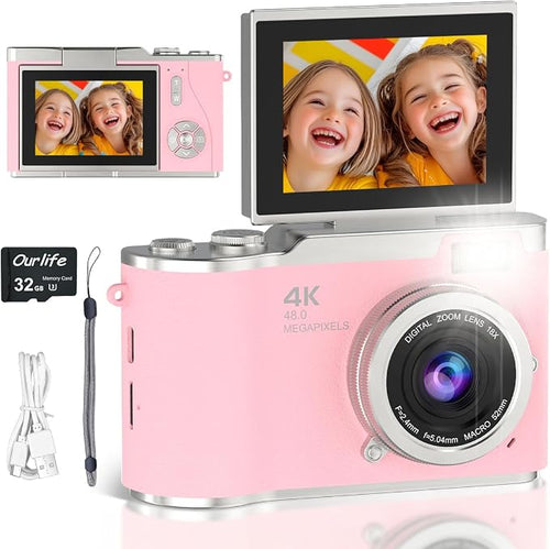 4K Digital Camera, Autofocus 48MP 1080P HD Video Selfie Camera by OurlifeCameraforKids