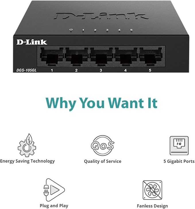 D-Link 5-Port Gigabit Unmanaged Ethernet Switch, Silent Fanless, Sturdy Metal - Image 4