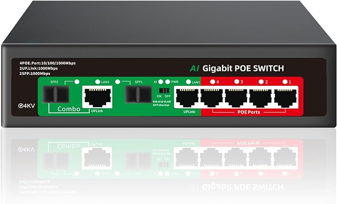 STEAMEMO 8 Port Gigabit Ethernet Unmanaged PoE Switch, 4 Gigabit PoE+ @65W by STEAMEMO