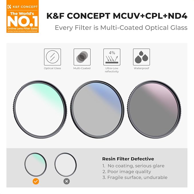 K&F Concept 77mm UV/CPL/ND Lens Filter Kit-18 Multi-Layer Coatings, UV Filter + - Image 2