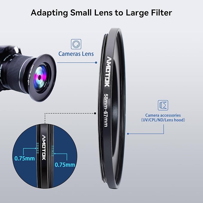 58mm Lens to 67mm Camera Filters Ring Compatible All 58mm Camera Lenses to 67mm - Image 4