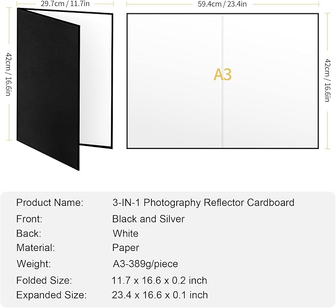 Meking 3 in 1 Photography Reflector Cardboard, 17 x 12 inches Folding Light - Image 7