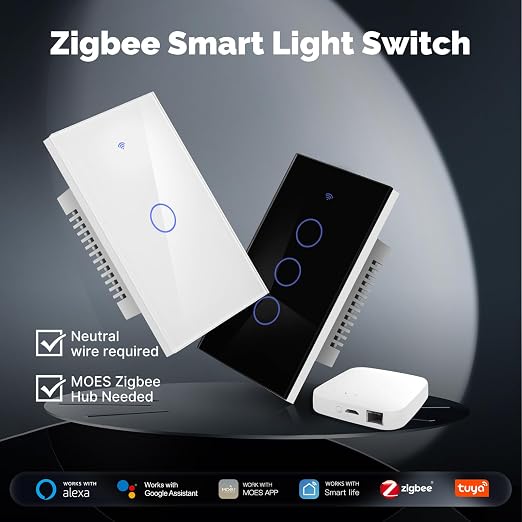 MOES Zigbee Smart Switch 2 Gang, Require MOES Zigbee Hub and Neutral Wire - Image 2