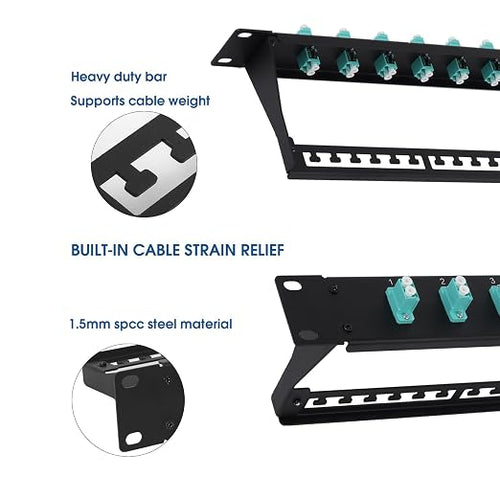 1U Fiber Patch Panel with 12 LC OM3/OM4 Multimode Fiber Optic Couplers - Image 2