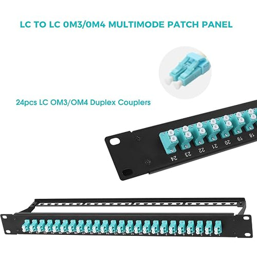 1U Fiber Patch Panel with 48 LC OM3/OM4 Multimode Fiber Optic Couplers - Image 2