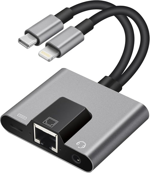 2 in 1 Lightning and Type C to RJ45 Ethernet Adapter Network Adapter, by Unknown