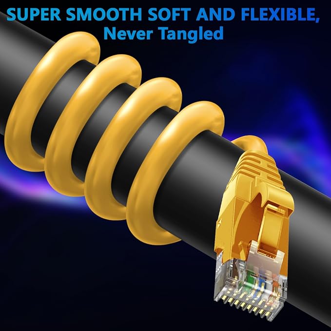 Adoreen Cat 6 Ethernet Cable 150 Ft-Yellow, Outdoor & Indoor Snagless Long - Image 2