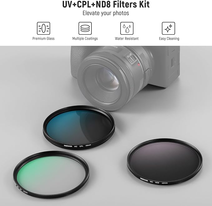 NEEWER 49mm UV CPL ND Lens Filter Kit, UV Protection + Circular Polarizing + - Image 2