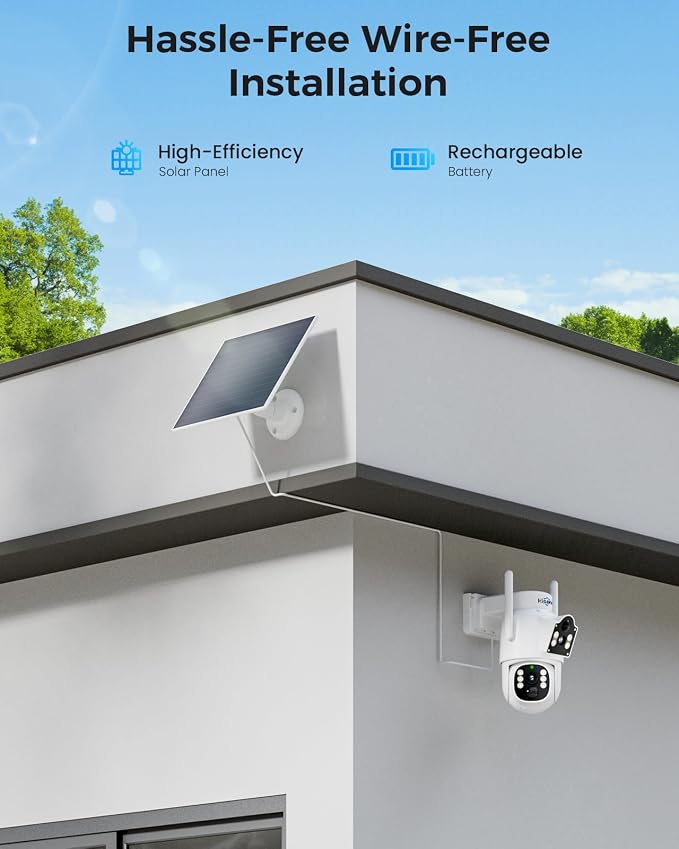 Hiseeu Wireless Solar Camera Outdoor 4MP Dual Lens, Wireless Home Security - Image 2