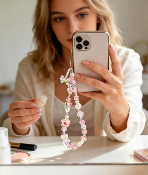 2 Pcs Phone Charm Strap Hand for iPhone Wrist Strap Camera Lanyard Pearl Beaded - Image 2