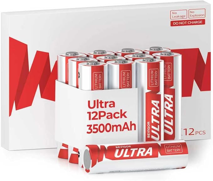 BEVIGOR AA Lithium Batteries 12Pack Ultra, 3500mAh 1.5V Double A Lithium Battery by BEVIGOR