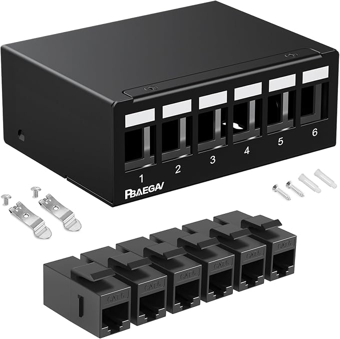 Patch Panel 6 Port with 6pcs Cat6 Keystone Jack【EC Listed】 Shielded No Rust and by PBAEGAV