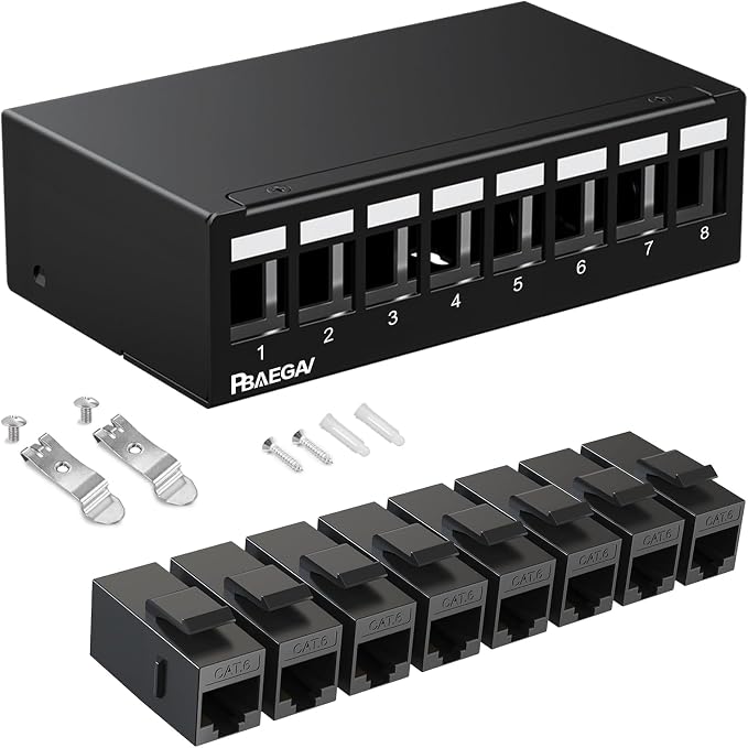 Patch Panel 8 Port with 8pcs Cat6 Keystone Jack【EC Listed】 UTP No Rust and by PBAEGAV