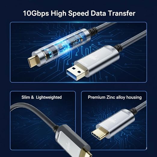 Fiber Optic USB A to USB C Cable 33ft, 10Gbps Active Optical Long-Distance - Image 2