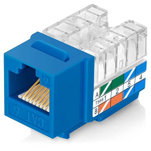 Everest 90° Angled RJ45 Cat6 Keystone Jacks 20-Pack in Blue by EverestMediaSolutions