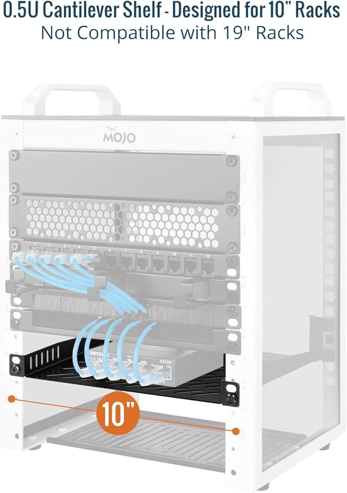 Tecmojo 0.5U Rack Mount Shelf for 10" Server Rack, 10.23" Deep Vented - Image 3